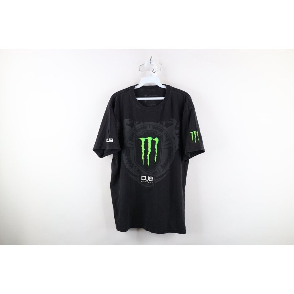 Monster Energy Drink DUB Edition Mens Large Distressed Spell Out T-Shirt Black